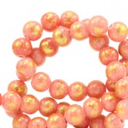 Jade Natural stone beads 6mm Coral pink-gold